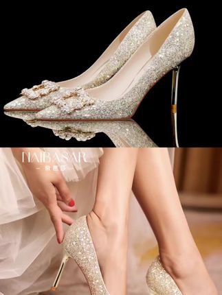 新款婚鞋女宴会高跟鞋女款2025爆款香槟色细跟喜婆婆旗袍单鞋女#夏季新款 #时尚穿搭 #水钻高跟鞋 #女鞋 #高跟鞋