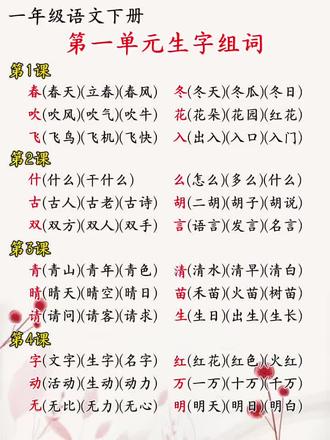 #一年级语文下册 第一单元生字#组词 #会写的字 #知识点总结