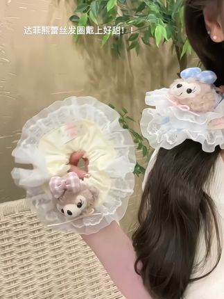对这种甜美小清新真的没有抵抗力~#少女心好物 #发圈 #发饰头饰 #达菲熊 #甜美女孩