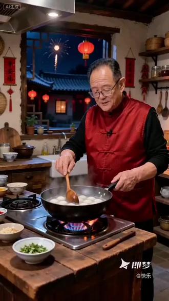 🏮除夕夜的烟火也抵不过这锅热乎气!🍲老师傅颠勺煮汤圆,香气飘出三条街~😋你家过年必吃的年味是啥?👇