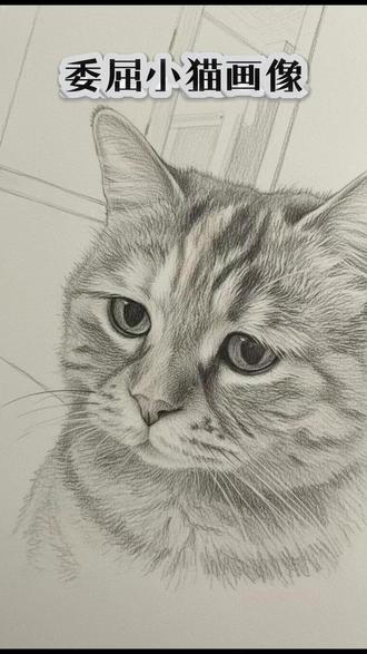 图片转线稿:委屈小猫素描画 宠物素描画一键定制,图片一键转高质量无冗余线稿#线稿 #宠物画像 #线稿素材 #设计 #绘画