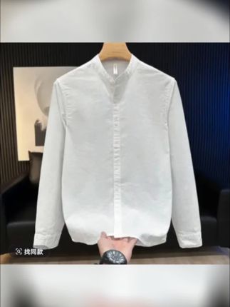 早秋季纯色立领长袖衬衫男宽松休闲百搭帅气棉麻日系男装衬衣外套#衬衣 #衬衫穿搭 #衬衣穿搭