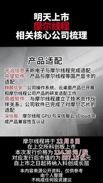 摩尔线程相关梳理提前知道 #摩尔线程 #科技