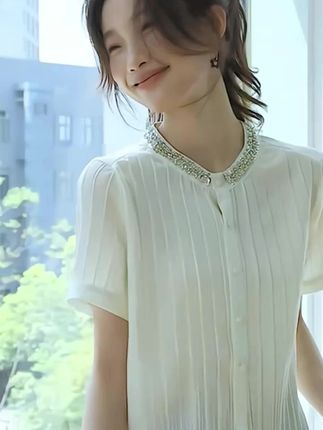 高级感短袖小衫2025年夏季新款女士气质上衣短款洋气雪纺外搭开衫#高级感穿搭 #短袖小衫 #洋气减龄