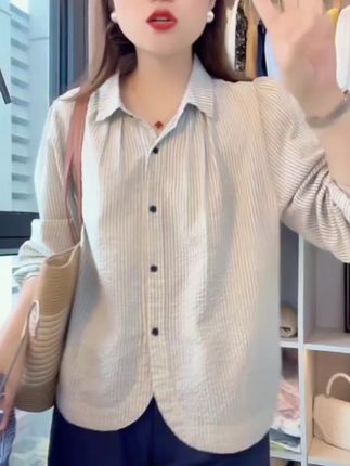 复古港风设计感条纹宽松休闲百搭衬衫#通勤搭配 #高级穿搭