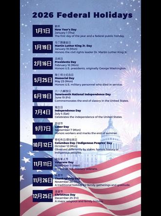 2026美国全年主要节日