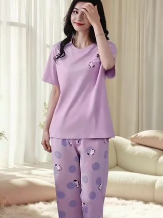 浪莎睡衣女夏季纯棉短袖长裤薄款女士大码休闲全棉夏天家居服套装#浪莎纯棉睡衣套装 #面料柔软舒适 #家居服#在家也要美美哒 @巨量千川