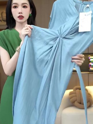 欧颍昇夏季洋气2025时尚百搭女装衣服显瘦收腰设计感连衣裙子7267#夏季新款#谁穿谁好看#面料舒适透气 #遮肉显瘦#连衣裙