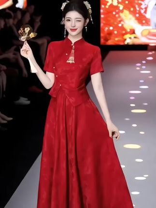 新中式旗袍敬酒服2025新款高级感新娘结婚晚礼服订婚连衣裙回门女#古风美女#婚庆礼服#高贵优雅#新婚结婚礼服#国风古韵新中式穿搭品质女装@DOU+小助手