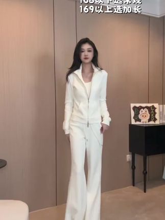 #上热门话题🔥🔥🔥秋季气质休闲卫衣套装拉链显瘦喇叭裤修身上衣款垂感长裤AM25910