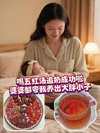 哺乳妈妈必看!五红汤追奶秘籍 哺乳妈妈们,是不是正为奶水不足而烦恼?别担,这份五红汤追奶攻略,一定要码住,绝对是哺乳期的宝藏秘籍! 月嫂力荐的五红汤,堪称咱们哺乳妈妈的救星。与传统油腻的荤汤相比,它催奶效果一流,不仅速度快,还十分显著,能让奶量蹭蹭往上涨 五红汤的口感清甜可口,完全不会让人感到腻味,每一口都充满惊喜。而且重点是,它热量超低,宝妈们可以放心喝,完全不用担心长胖,喂奶毫无负担~ 母乳对宝宝的成长至关重要,喝了五红汤,"粮仓"充足,宝宝吃饱饱,睡得香,身体长得壮!月子里的宝妈们别再犹豫啦,闭眼冲就完事儿,真的是挖到宝了!#五红汤 #追奶秘籍#哺乳期宝妈 #下奶神器#月子期好物