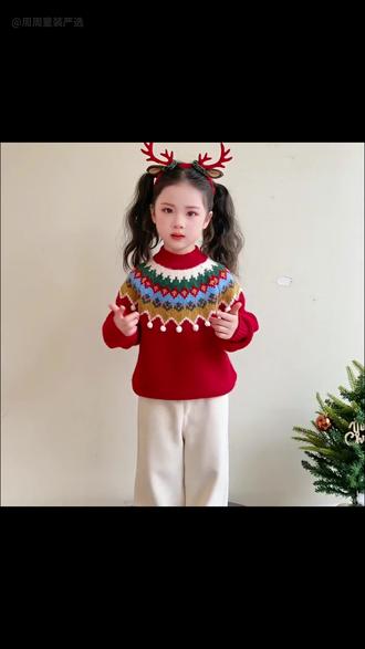 【费尔岛毛衣】女童复古红色毛衣2025冬季新款洋气保暖 套头针织衫#生女儿就要这样穿 #好看的衣服都在这里 #萌娃穿搭 #冬季必备