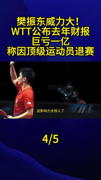 樊振东威力大!WTT公布去年财报,巨亏一亿,称因顶级运动员退赛4#樊振东
