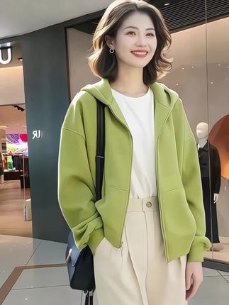 卫衣外套女春秋新款拉链女简约通勤短外套宽松外套长袖百搭休闲#时尚女装#秋季穿搭#休闲穿搭#时尚百搭#外套