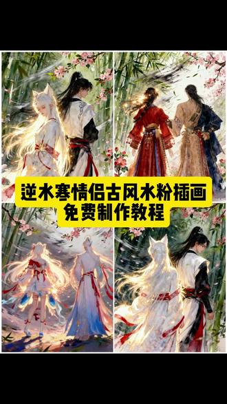 你们都在找的逆水寒情侣古风水粉插画制作教程来了,#即梦ai #逆水寒古风水粉插画ai指令 #逆水寒古风水粉插画ai特效 #逆水寒古风水粉插画教程 #逆水寒