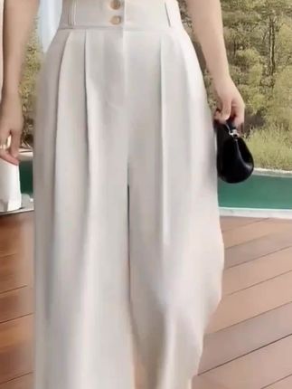 #早秋不费力显贵穿搭 #女神穿搭 早秋女神穿搭真的很好看早秋新款白色爆款窄版阔腿裤2025新款垂感直筒裤小个子高腰西装裤