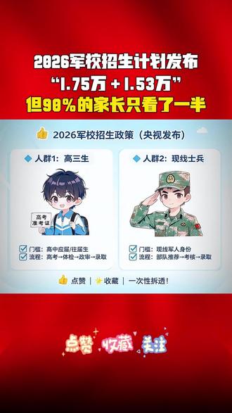 2026军校招生1.75万+1.53万90%的人只看了前半段 #军校招生2026 #普通高中毕业生 #现役士兵考军校 #军校报考流程 #军校填报志愿规则