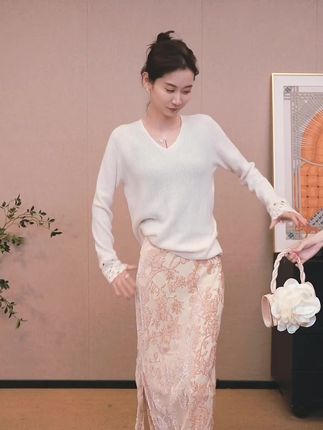CHENSMCHEN 100桑蚕丝复古优雅半身裙女气质显瘦裙子CSEQ6671YW#每日分享 #时尚气质穿搭