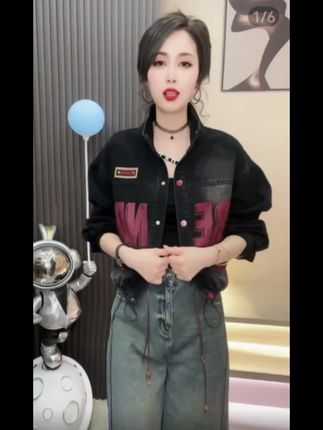 高含棉抽绳牛仔外套女2025年春秋季新款个性宽松显瘦减龄百搭上衣#显瘦减龄#秋装新款#女装穿搭#气质百搭#时尚女装