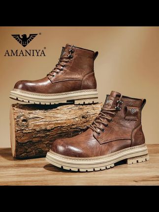 AMANIYA马丁靴男款秋冬时尚复古工装靴男士增高防滑厚底高帮男靴