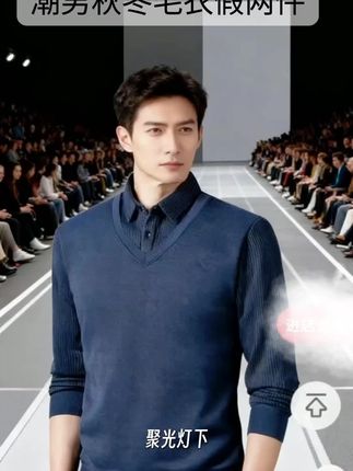 潮男秋冬季毛衣假两件,款式时尚,高色搭配,男神必备。