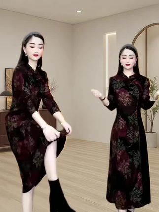 【衣雅严选】新款锦棉罗马烫金重工刺绣改良旗袍连衣裙#连衣裙 #刺绣 #旗袍连衣裙 #刺绣连衣裙 #谁穿谁漂亮