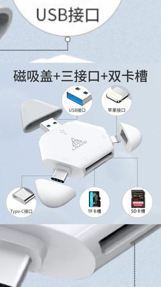 多合一读卡器 LRUUSI多合一苹果15手机读卡器 相机SD/TF卡 ipad华为Mac电脑平板#相机存储卡 #苹果配件 #苹果15配件 #电脑配件 #华为配件