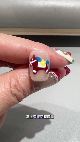红色小马手绘过程#美甲教程#卡通美甲#小马驹 #美甲教程