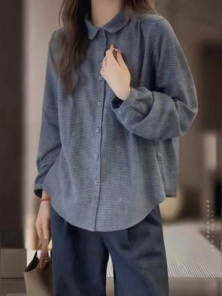 「复古小格子 高级感」磨毛衬衫女 春秋百搭小众宽松气质衬衣S040 #新款上衣  #简约大气 #穿出高级感  #衬衫穿搭  #气质减龄穿搭