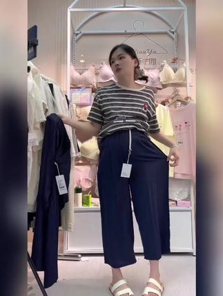 孕妇冰麻九分裤夏季小个子慵懒抽绳