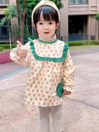 好物推荐#秋冬季儿童罩衣洋气时髦百搭外穿后背扣子防水公主风幼儿园小女孩吃饭围兜