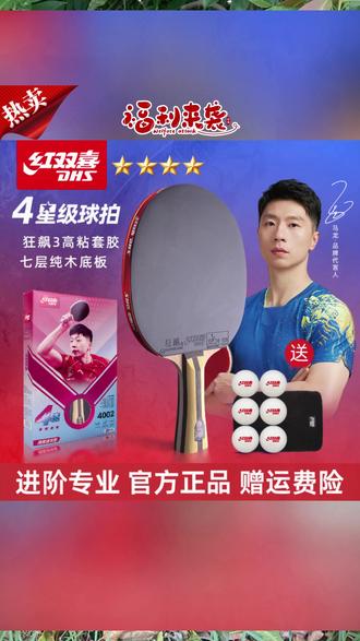 乒乓球拍套装 红双喜乒乓球拍四星三星专业级狂飙3小学生专用兵乓球正品套装#运动神器 #乒乓球用品 #球拍套装 #专业球拍 #运动打卡