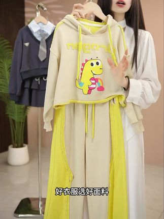 女童洋气春秋季新款2025韩版宽松休闲运动印花连帽卫衣阔腿裤套装#女童套装 #儿童洋气两件套#女童阔腿裤套装#儿童休闲套装#女童连帽卫衣套装