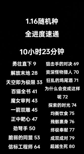 1.16随机种全进度速通 10小时23分钟