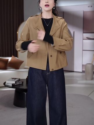 【晨一一】袖口刺绣外套 西雅图!小立领设计感抽绳显瘦短款风衣外套#穿出高级感 #高级感穿搭 #简约大气 #风衣外套 #风衣穿搭