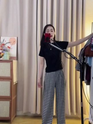 夏薄款复古格子裤女直筒休闲百搭宽松显瘦阔腿裤#谁穿谁好看特别有女人味