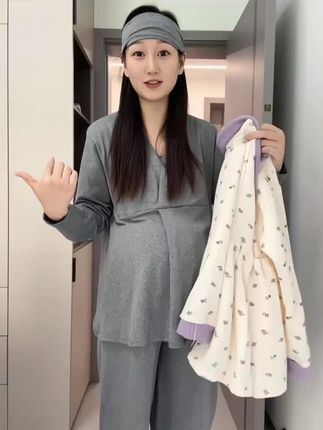M【纯棉简约款】A类春秋月子服产前产后孕妇哺乳喂奶家居服套装#今日穿搭 #睡衣外穿 #显瘦搭配 #强烈推荐