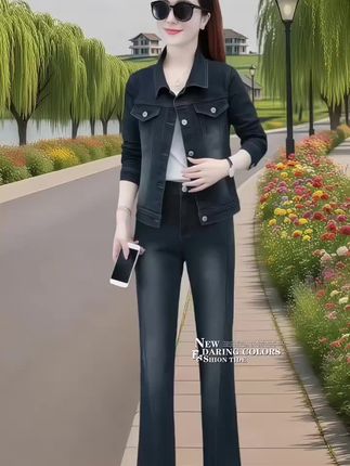 1.76 复制打开抖音,看看【是青青呀~的作品】牛仔套装女新款气质减龄洋气显瘦短款上衣时尚百搭#