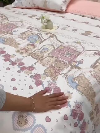 卡通双面牛奶绒床上四件套冬季加厚被套床单珊瑚绒单人床笠三件套#床上四件套 #家纺床上用品