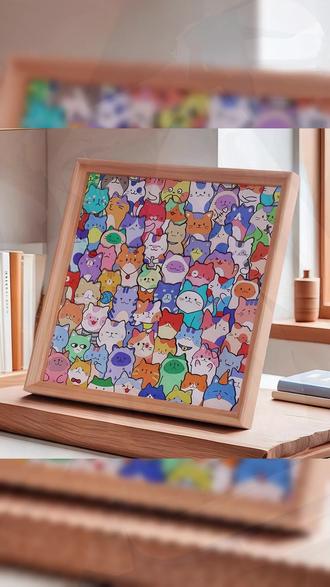 这个可爱小猫木制拼图真太有意思了,拼一拼画一画,就能拼出超美的相框! #手工diy #拼图 #益智玩具 #儿童绘画 #成就感爆棚