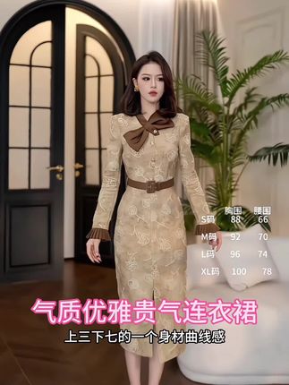 秋季棕带雅裙法式复古轻奢浪漫感优雅气质蝴蝶结领口连衣裙#高级感穿搭 #气场全开 #优雅知性 #气质女神穿搭 #高贵优雅