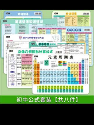 【初中生必备】初中化学元素周期表数学物理化学公式表知识点大全 你知道初中生都在用哪些学习工具吗?这套初中知识卡片里面包含了化学的元素周期表、初中数学公式总表、初中物理公式总表、初中化学常考知识。卡片形式方便携带,孩子学习的好帮手!