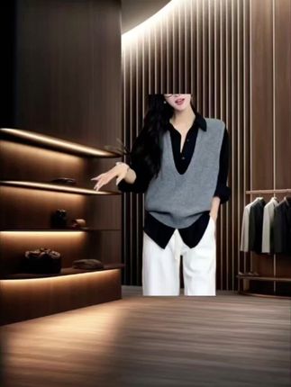 早春时尚穿搭一整套2025新款,百搭衬衫无袖针织马甲直筒裤三件套