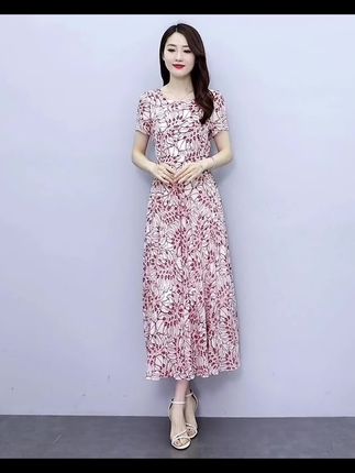 广州十三行裙子碎花真丝连衣裙女夏2025新款长款修身洋气质长裙子