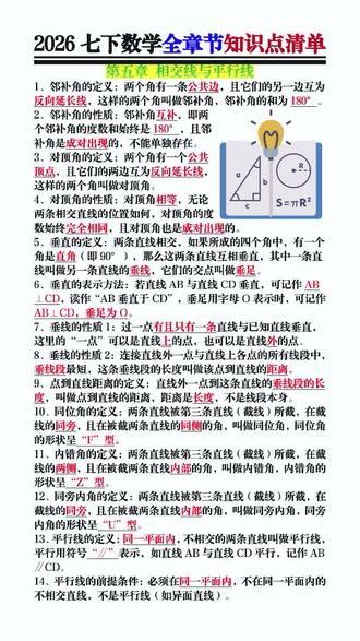 2026人教版七下数学全章节知识点清单!临近期末,这本初中数学思维导图家长抓紧给孩子安排上!#初中学习资料 #学霸秘籍 #学习教辅 #家长必读 #思维导图