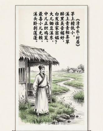 5分钟学会背《清平乐·村居》#四年级下册必备古诗#简单背古诗#图文结合背古诗