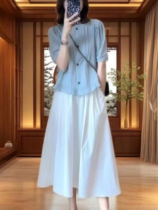 巨好看的夏装一整套大方得体穿搭气质衬衣显瘦通勤小衫半身裙套装#同款 #适合所有人