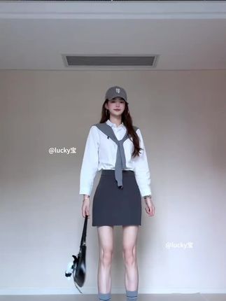 2025秋季新款女韩系穿搭翻领衬衫上衣修身针织披肩高腰显瘦半身裙#半身裙#显瘦#高腰#针织#韩系