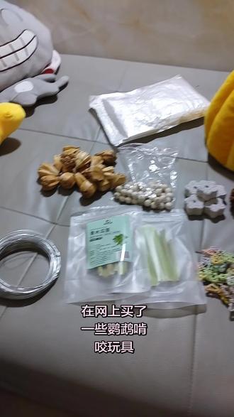 自制啃咬串串。还有一些啃咬玩具。#鹦鹉啃咬串