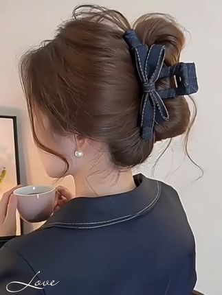 牛仔蝴蝶结抓夹女2025新款韩系时髦鲨鱼夹发夹高级感盘发大号发饰#头饰发饰 #发饰发夹 #美出新高度 #抓夹 #发型教程